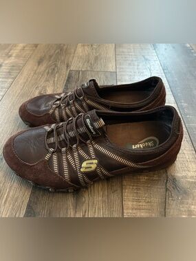 Skechers Women 8.5 Dream Come True Sneaker Slip On Flats 21140 Brown Biker